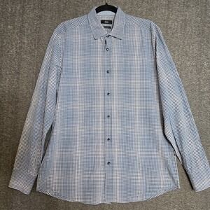 Men's‎ Boss Hugo Boss Regular Fit Sz Large Check / Plaid Blue Long Sleeve Shirt